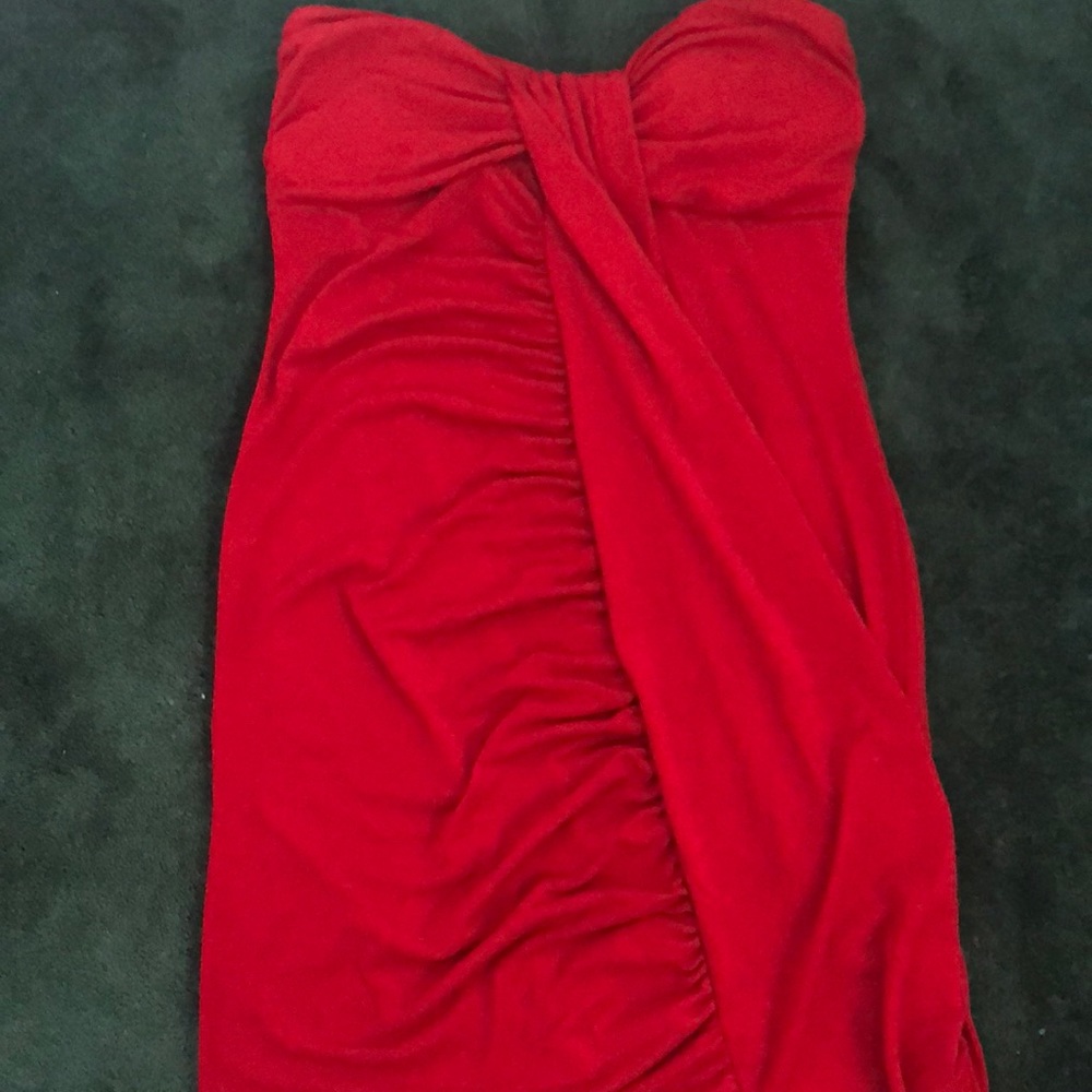 Red strapless dress